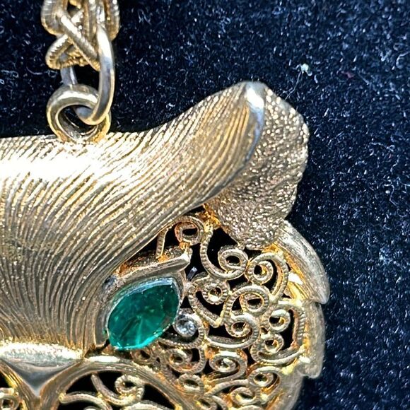 VTG Winking One Green Eyed Cat Pendant Gold Rope Chain Necklace - Picture 7 of 11